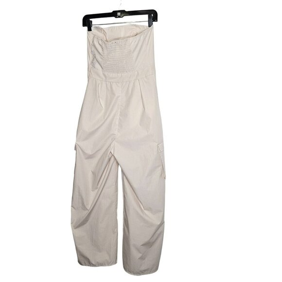 Justify Womens Cargo Jumpsuit With Shirred Smocked Back & Pockets Stone Cream - Picture 2 of 16